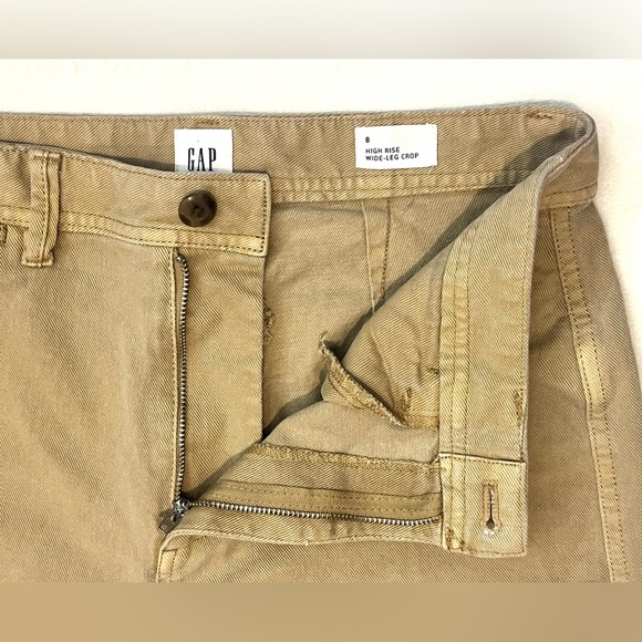 GAP Women’s Beige Tan Khaki High Rise Wide Leg Crop Trousers Pants Size 8 - Picture 11 of 16